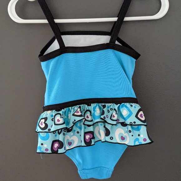 Blue heart print one piece swimsuit/bathing suit - Picture 2 of 3